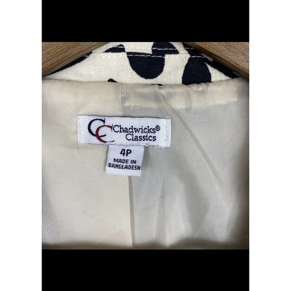 VTG Chadwick Classics Women's 4P Linen Cotton Blazer Jacket Ivory Black Floral - Picture 3 of 7